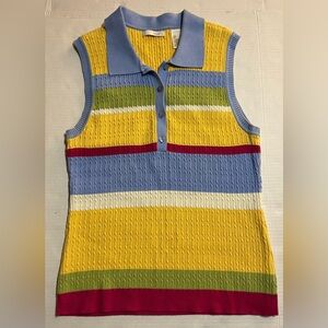 Lizgolf Colorful Striped Sleeveless Polo Top L Golf Tight Knit Coloblock